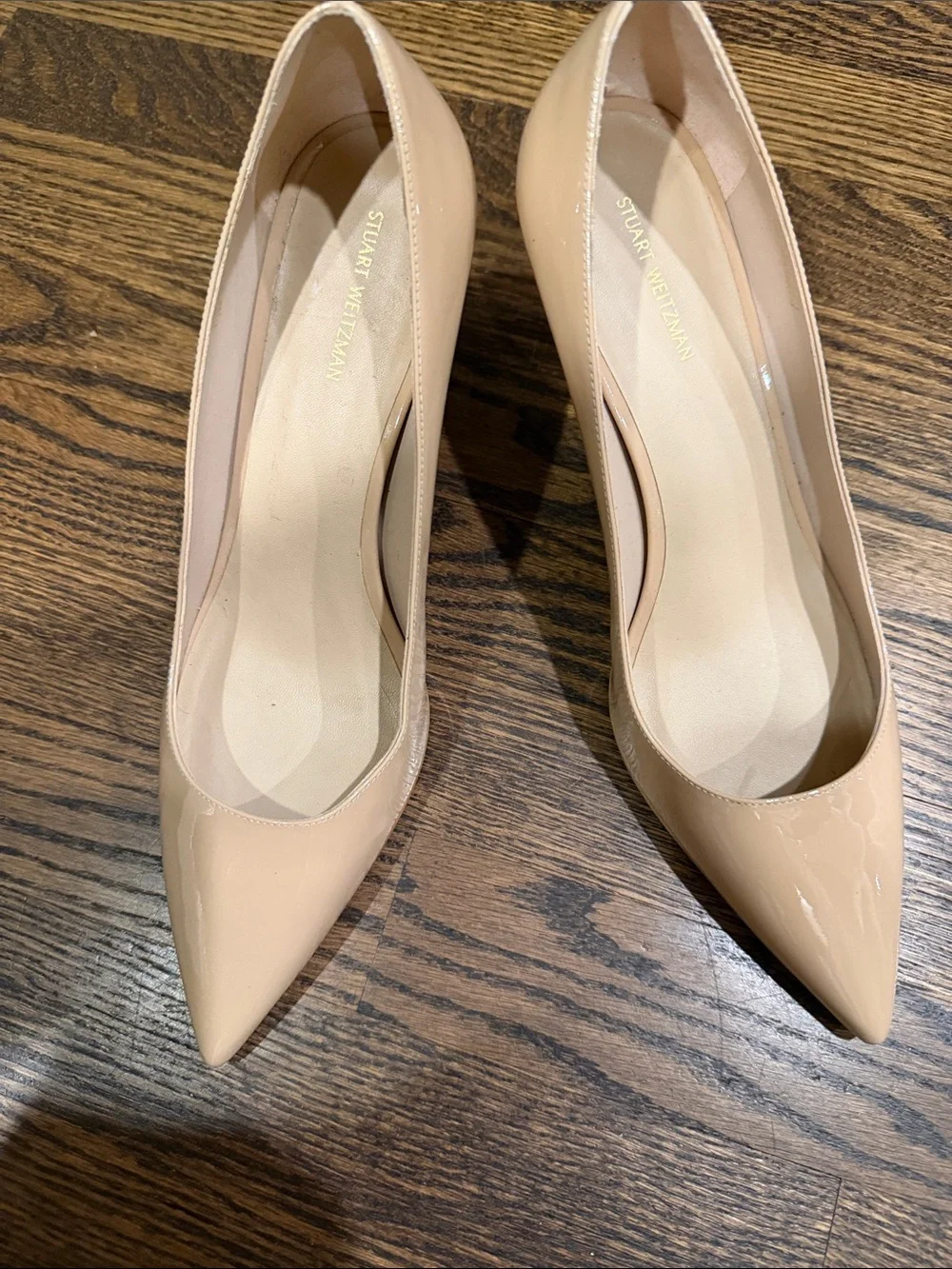 Stuart Weitzman Nude Patent Pointed-Toe Stiletto Pumps - Picture 5 of 8